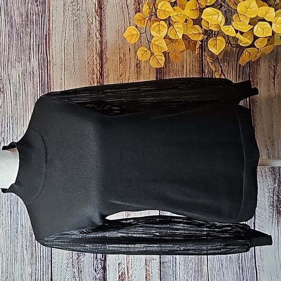 89th & Madison Tops - 89TH + MADISON BLACK SHEER LONG SLEEVE MOCK TURTLENECK PULLOVER SWEATER